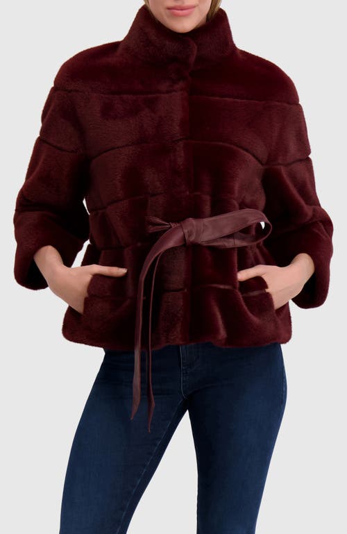 Lyla Grant Fur-free Mink (faux Fur) Jacket, Belt In Burgundy