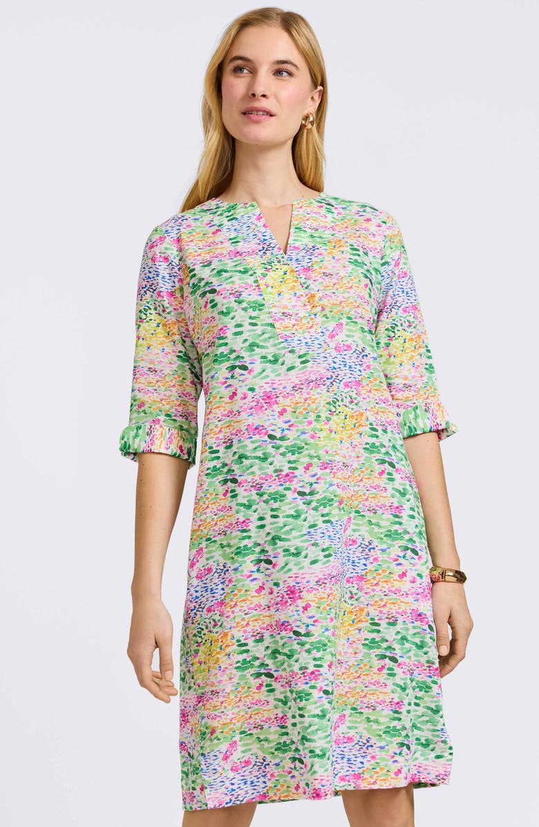 Foxcroft Vena Floral Print Linen Blend Dress, Alternate, color, Multi