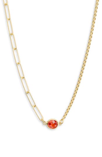 Meshmerise Mix Chain Oval Crystal Necklace In Gold/red
