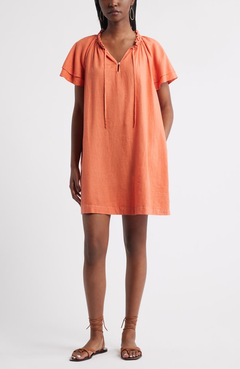 Treasure & Bond Flutter Sleeve Linen Blend Shift Minidress, Main, color, Coral Reef