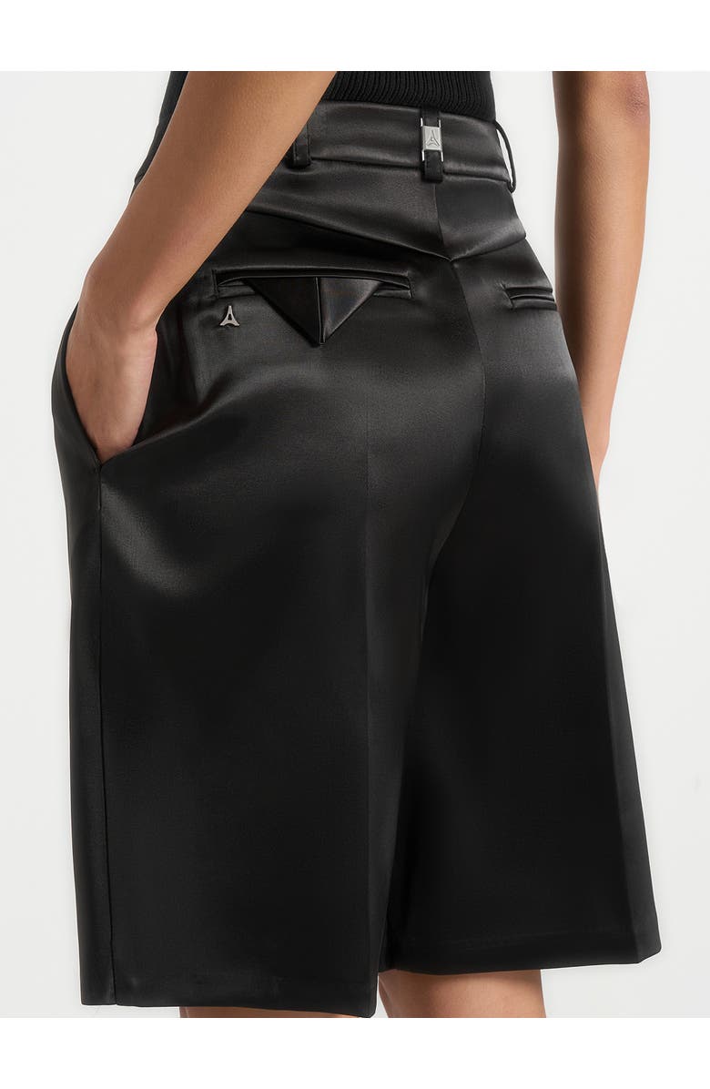 Manière De Voir Lorette Satin Double Pleat Shorts, Alternate, color, Black