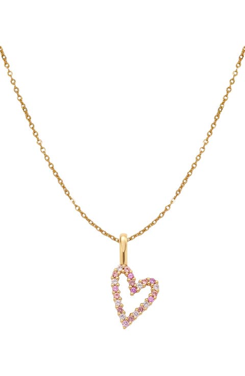 Pink CZ Heart Charm Necklace