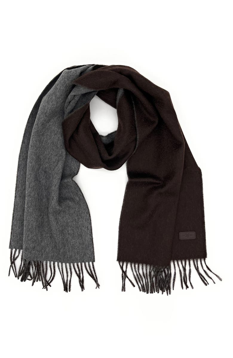 Hickey Freeman Double Face Merino Wool Fringe Scarf, Main, color, Brown Grey