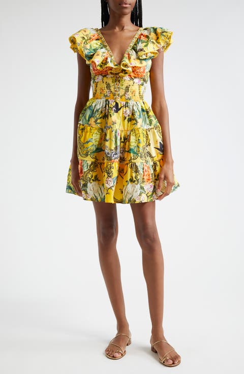 Paths of Gold Cotton Tiered Minidress