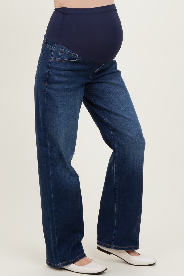 Dark Wash Boyfriend Fit Maternity Jeans, Alternate, color, Navy Blue