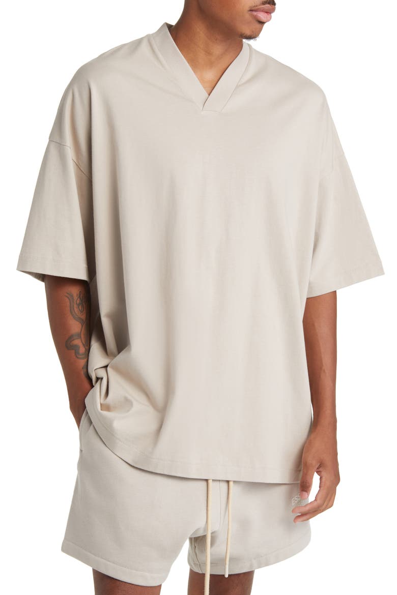Essentials V-Neck Cotton T-Shirt, Main, color, SILVER CLOUD