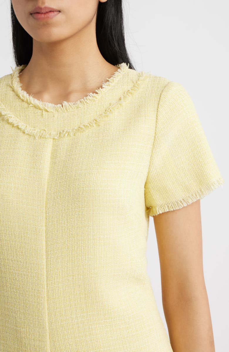 Eliza J Fringe Detail Tweed A-Line Dress, Alternate, color, Butter