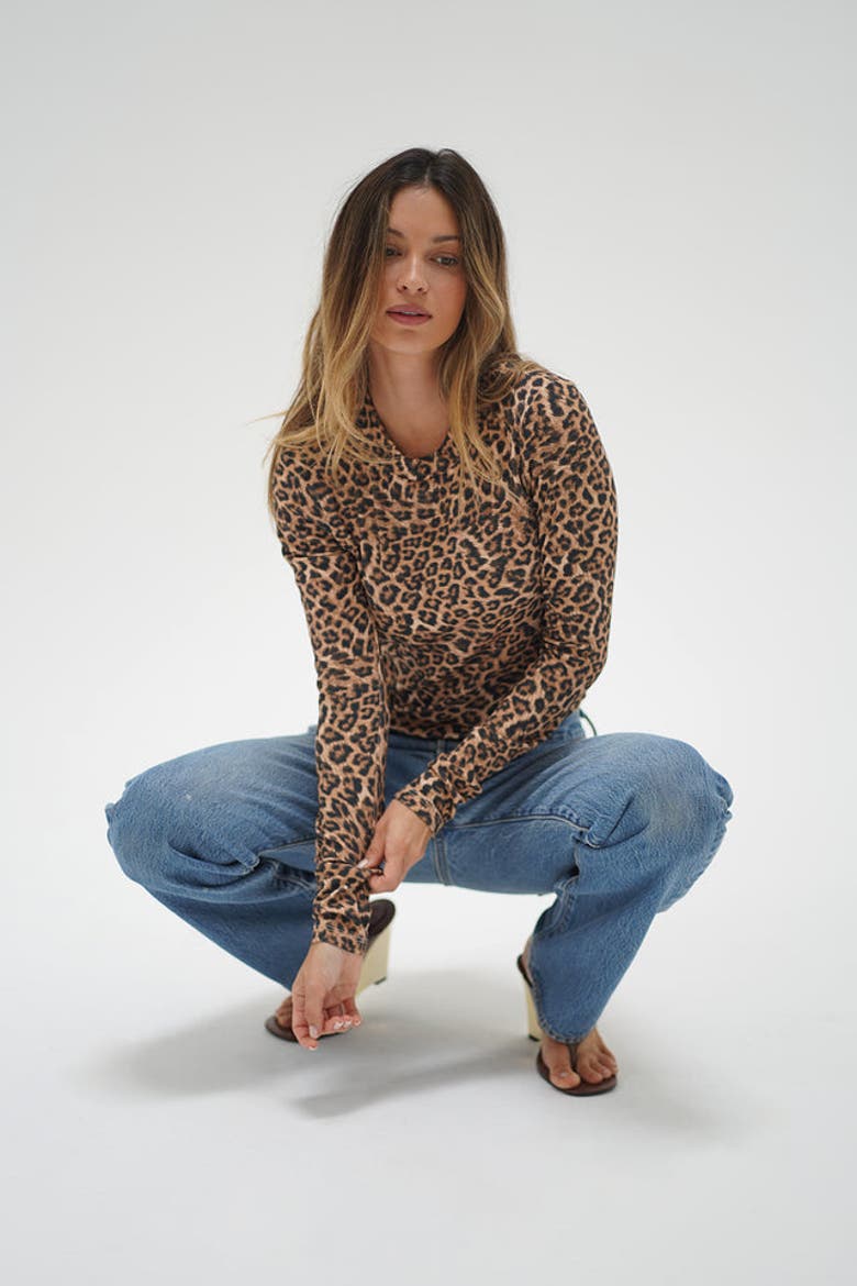 Dalston Ribbed Cropped Long Sleeve, Alternate, color, Leopard