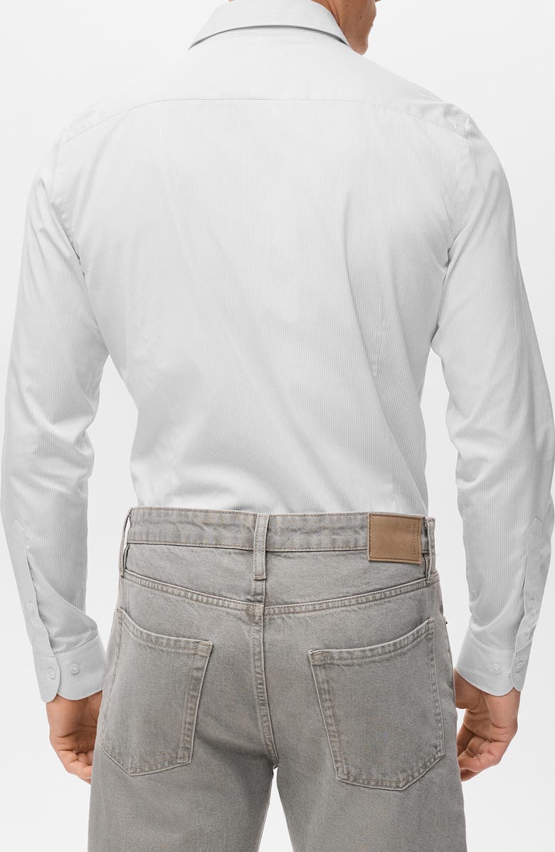 MANGO Slim Fit Pinstripe Cotton Button-Up Shirt, Alternate, color, White Grey