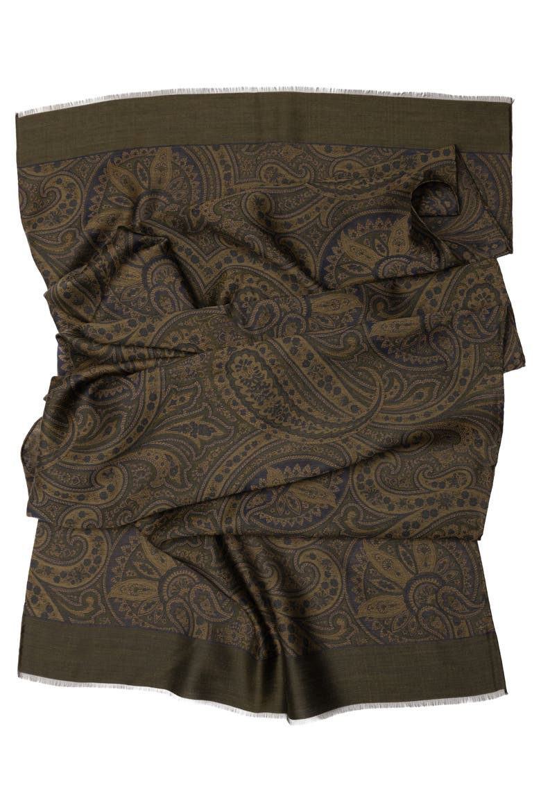 Leone - Wool Silk Scarf for Men, Alternate, color, Olive Green