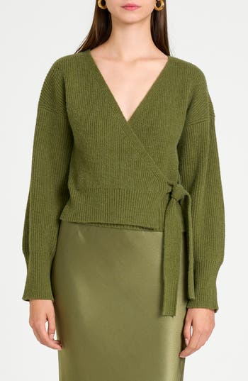 Shop Wayf Terri Bouclé Rib Wrap Sweater In Olive