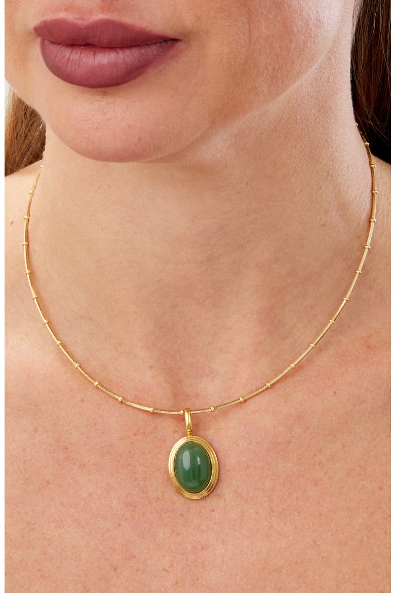14k Gold Plate Aventurine Pendant Necklace, Alternate, color, YELLOW