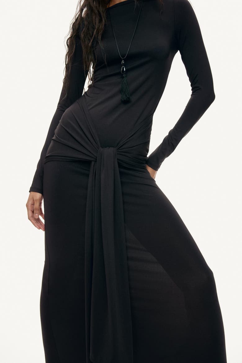 Tie-detail Jersey Dress, Alternate, color, Black