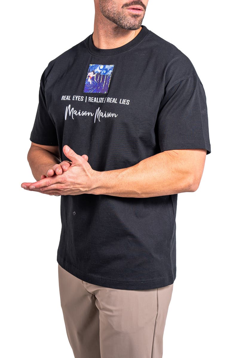 Maceoo Ascension Eyes Appliqué Cotton Graphic T-Shirt, Alternate, color, Black