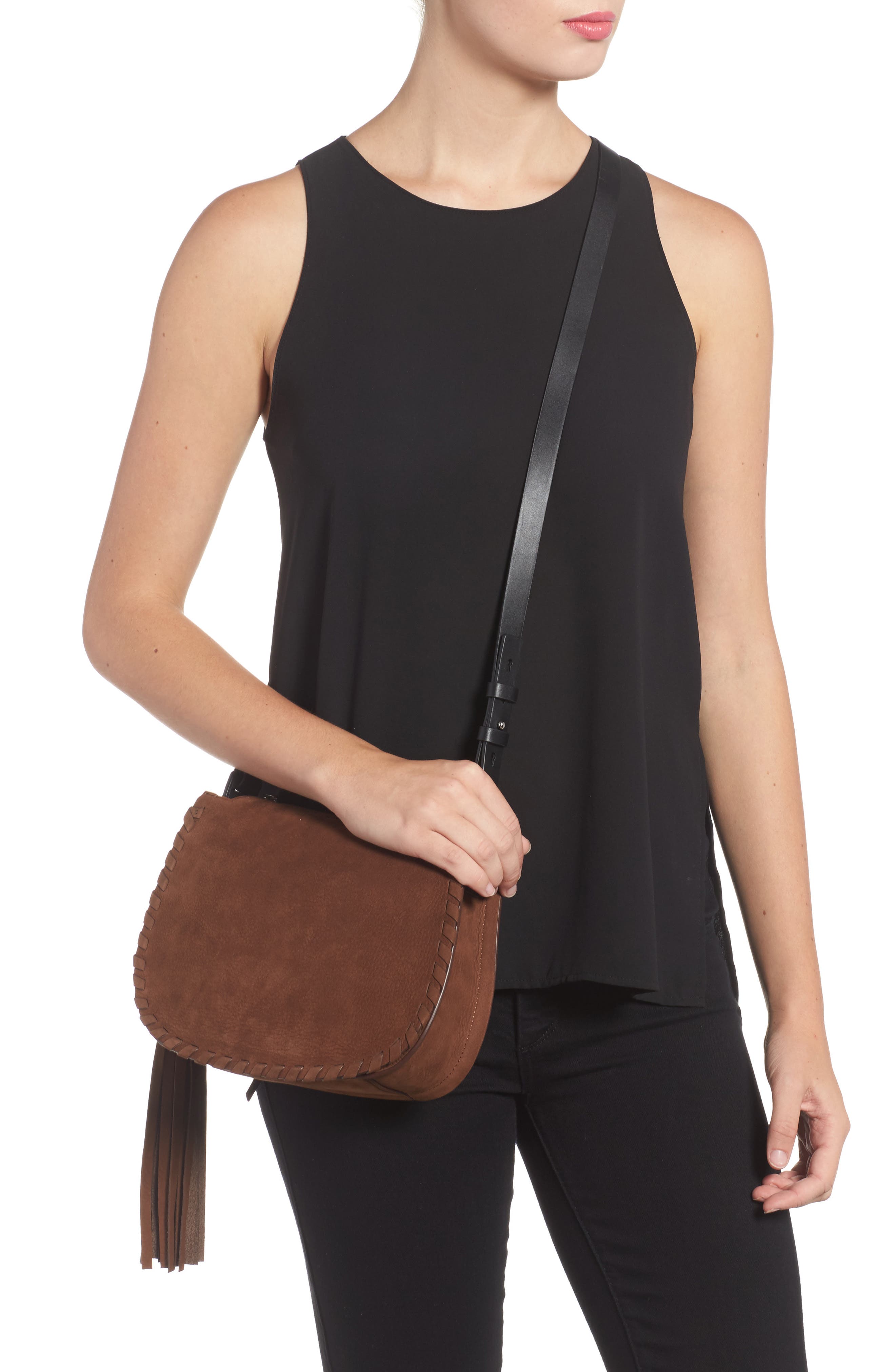AllSaints Mori Suede Crossbody Bag, Alternate, color, 