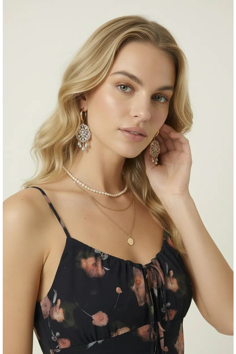 Floral Midi Dress, Alternate, color, Black