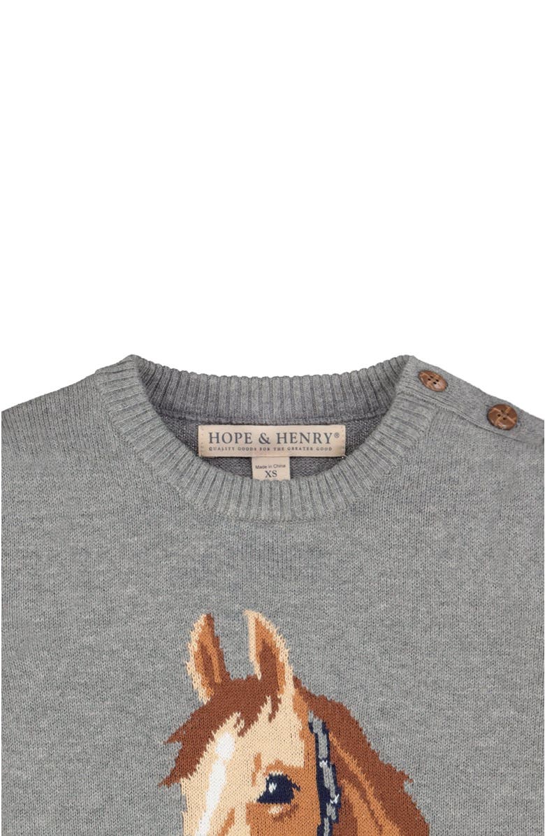 Hope & Henry Baby Girls' Organic Horse Intarsia Sweater, Infant, Alternate, color, Gray Heather Horse