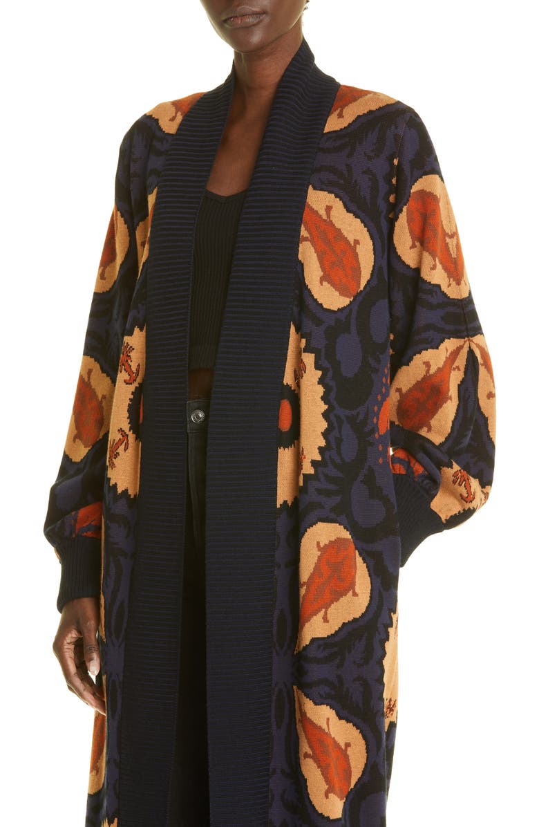Johanna Ortiz Suzani Midnight Jacquard Pima Cotton Duster Cardigan, Alternate, color, 