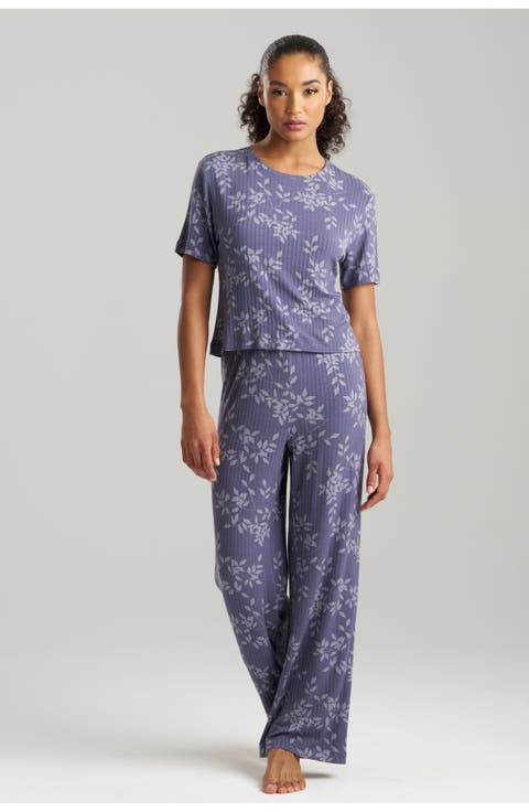 ARIA - PRINTED RIB Effortless Short Sleeve Pant Set