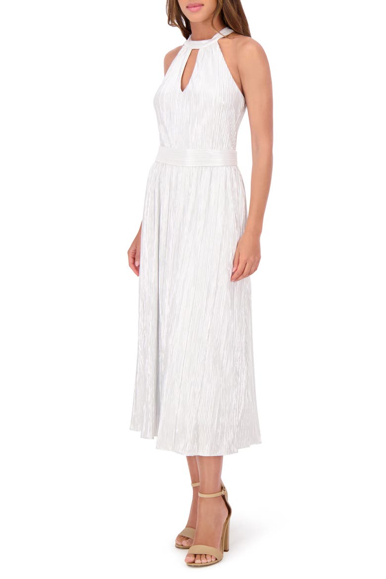 Foil Keyhole Midi Dress, Alternate, color, SILVER