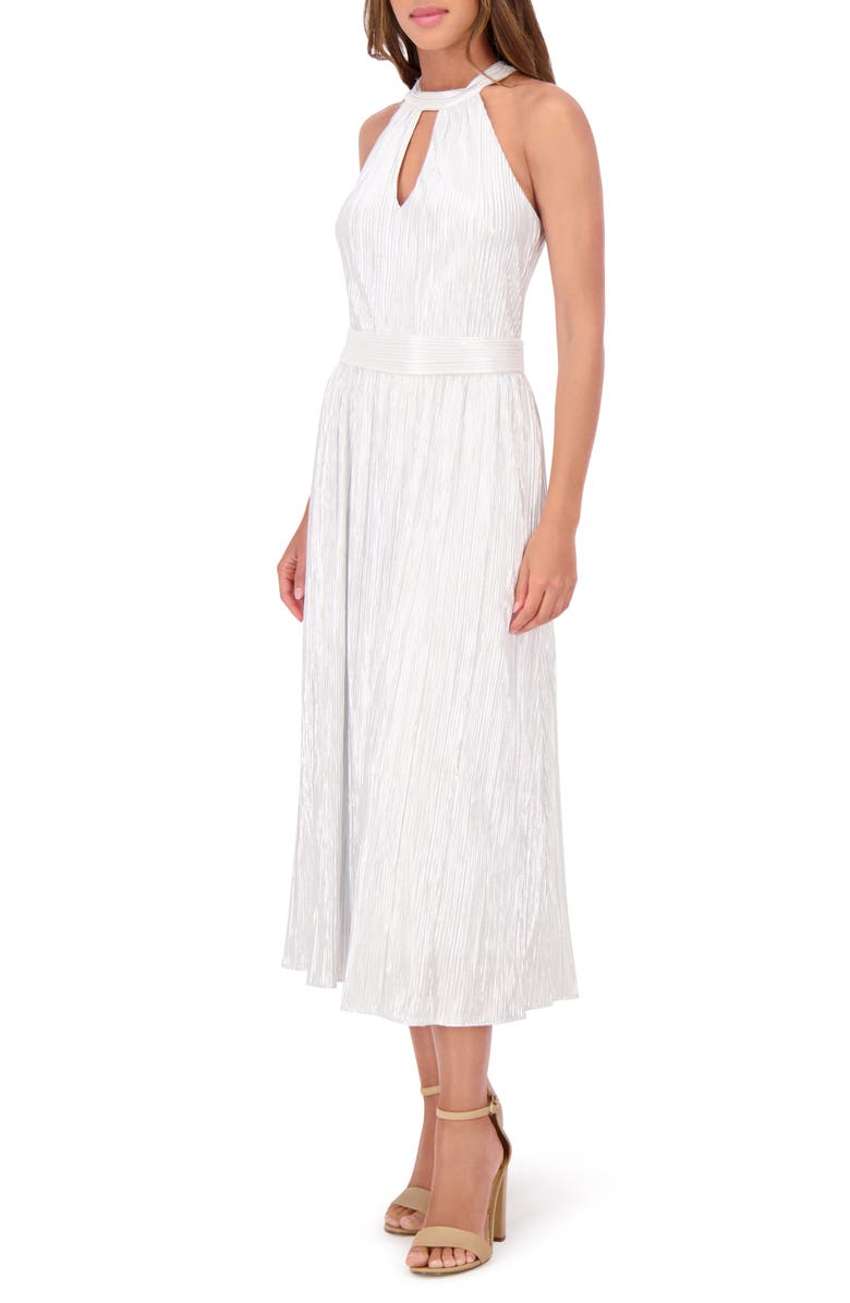 Kensie Foil Keyhole Midi Dress, Alternate, color, Silver