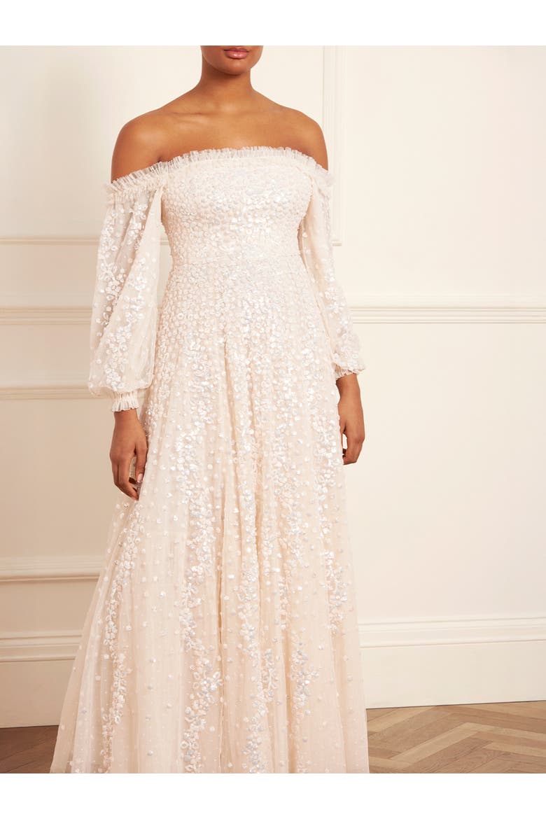 Confetti Gloss Off-shoulder Gown, Alternate, color, Cream/White