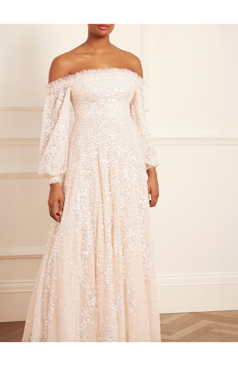 Needle & Thread Confetti Gloss Off-shoulder Gown, Alternate, color, Cream/White