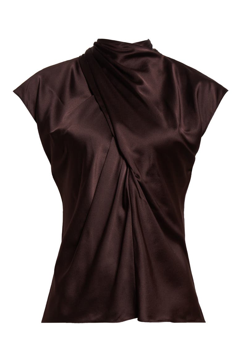 Leilany Tie Neck Silk Top, Alternate, color, DARK CHOCOLATE