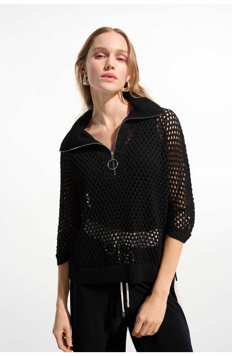 Joseph Ribkoff Vicscose Blend Boxy Sweater Knit With Zipped Neckline, Main, color, Black