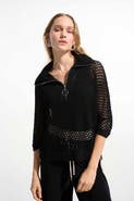 Joseph Ribkoff Vicscose Blend Boxy Sweater Knit With Zipped Neckline