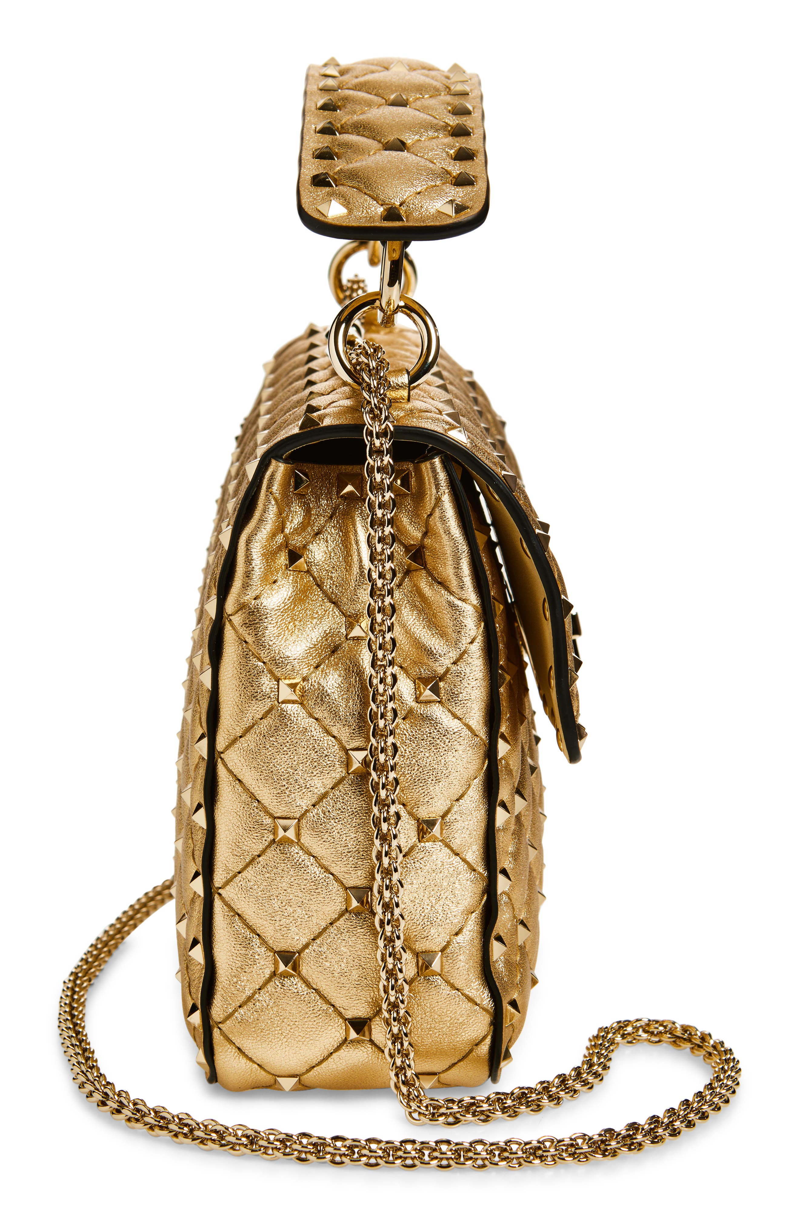 Valentino Garavani Medium Rockstud Spike Quilted Metallic Leather Shoulder Bag, Alternate, color, Metallic Mekong