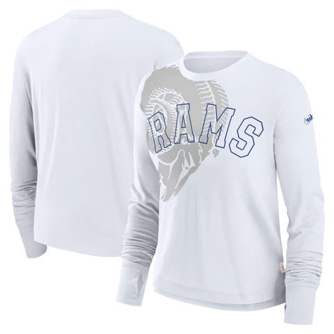 Women's Nike White Los Angeles Rams Layered Logo Cropped Long Sleeve Fashion T-Shirt