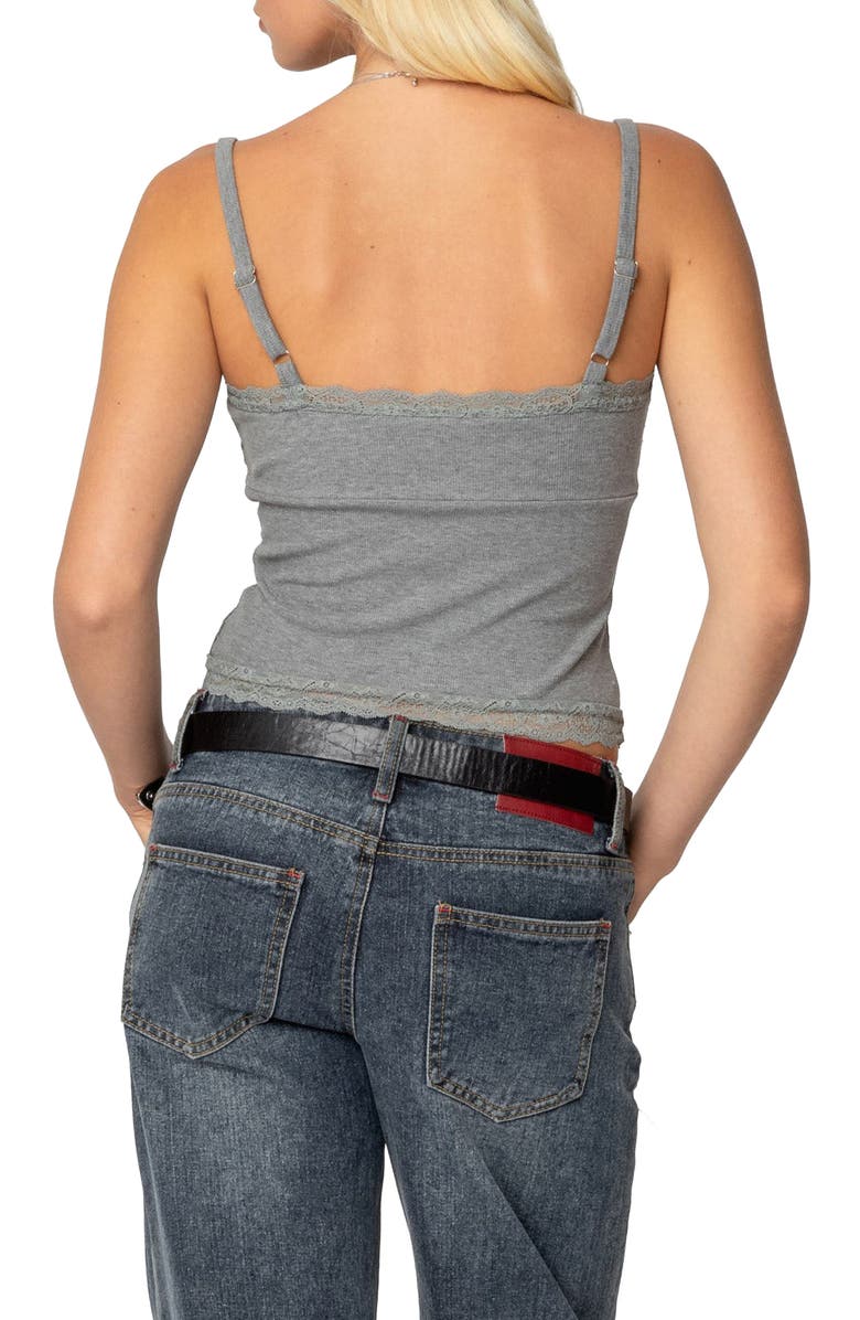 EDIKTED Mireille Lace Trim Camisole, Alternate, color, Gray