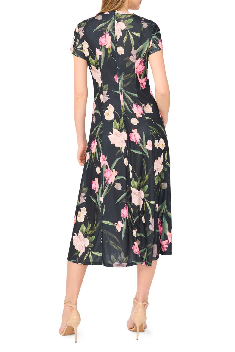 Cap Sleeve Midi Dress, Alternate, color, RICH BLACK
