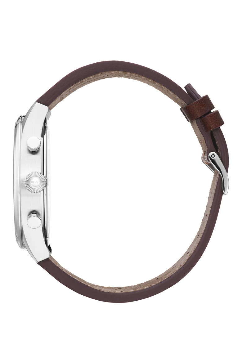Pioneer Chronograph Leather Strap Watch, 44mm, Alternate, color, BROWN/ BLUE/ SILVER