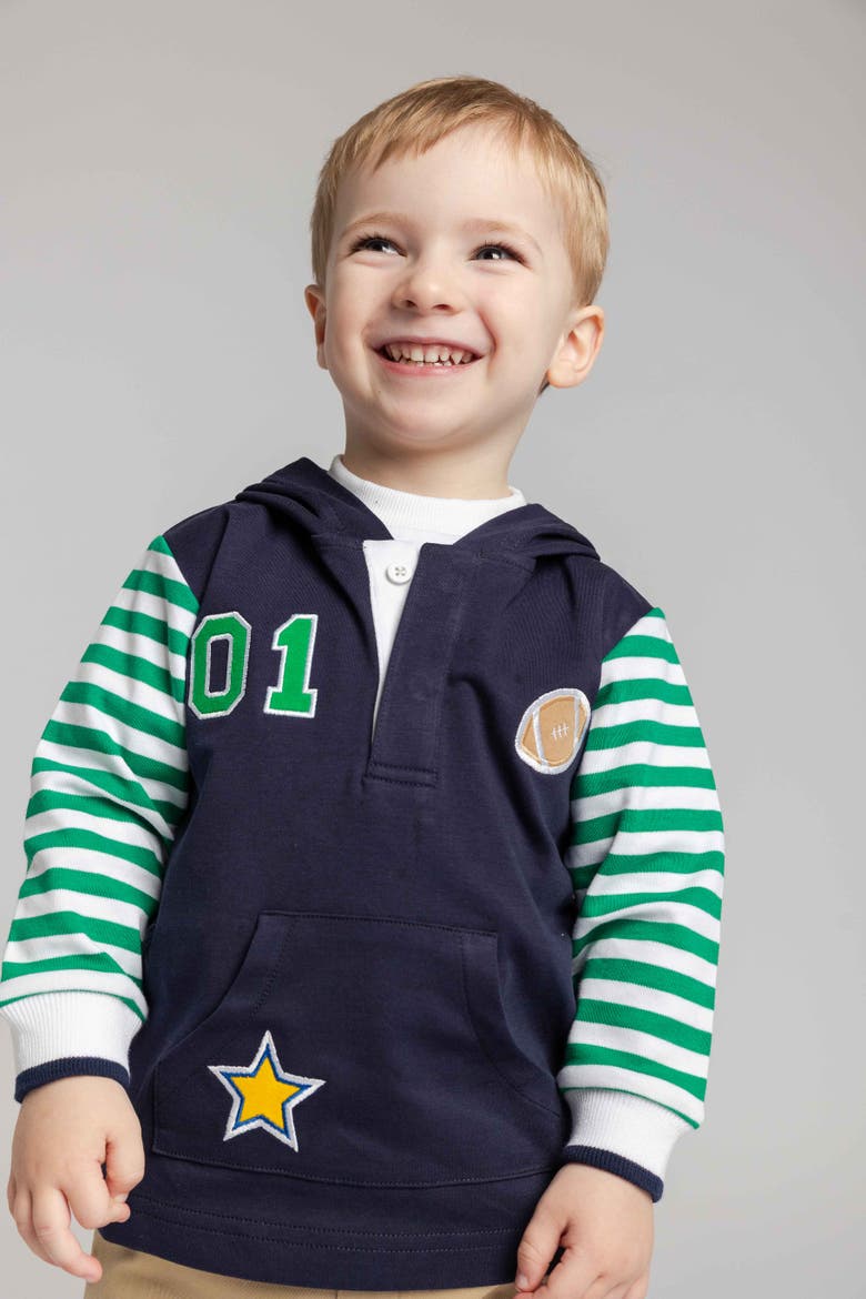 Hooded Knit Shirt With Varsity Football Motifs, Alternate, color, Navy/Green