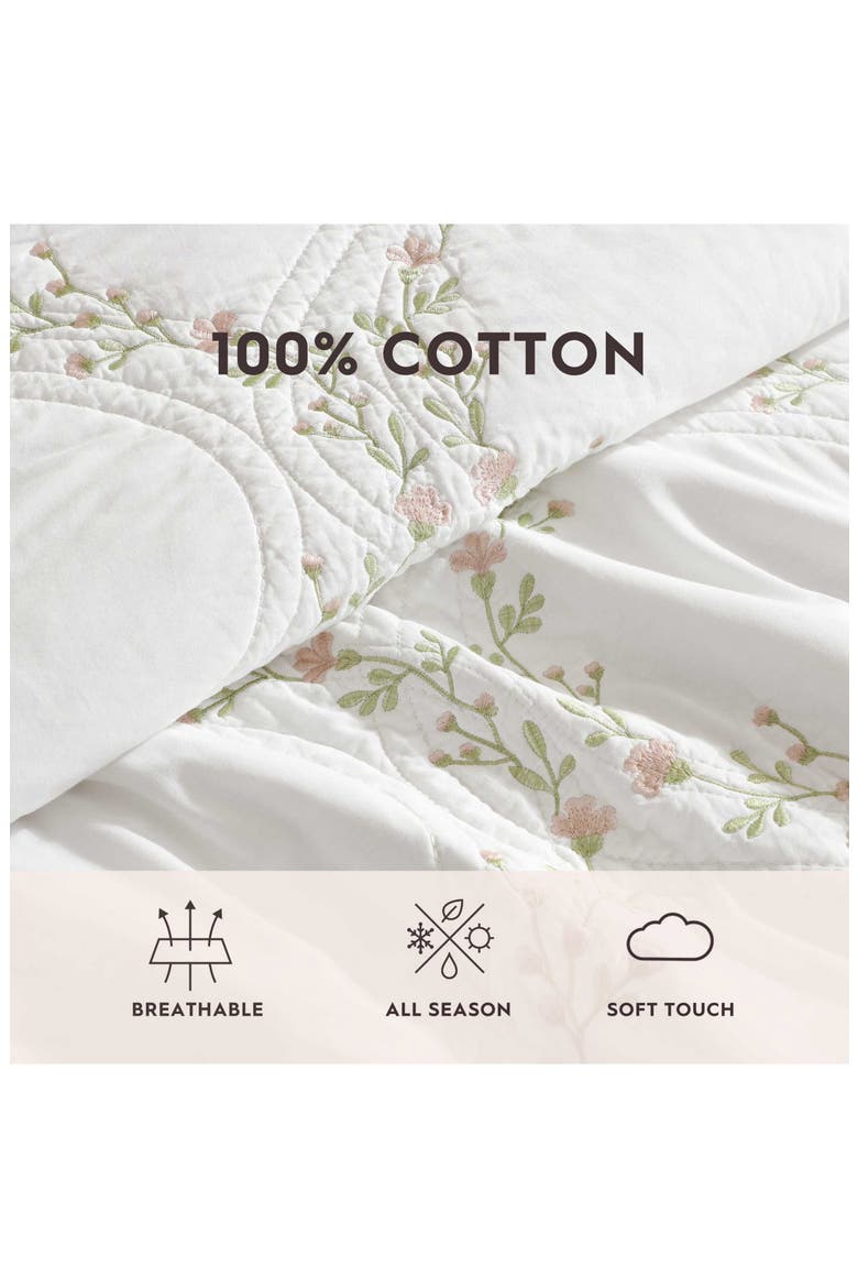 Floral Embroidered Cotton Quilt Set, Alternate, color, LT-PASTEL PINK