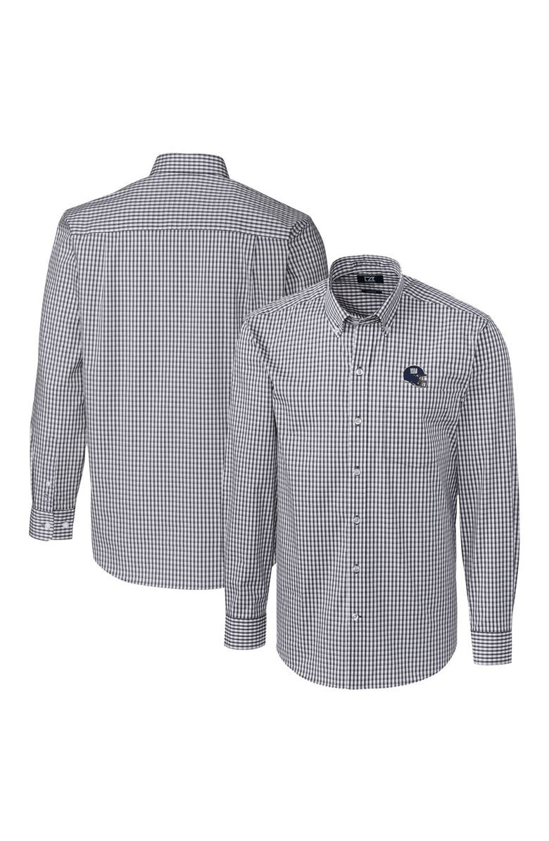 Cutter & Buck Men's Cutter & Buck  Charcoal New York Giants Helmet Easy Care Stretch Gingham Long Sleeve Button-Down Shirt, Main, color, 