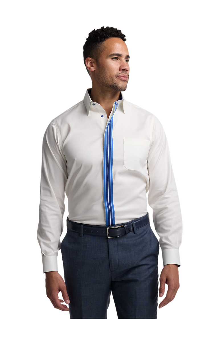 Paul Fredrick Non Iron Point Collar Dress Shirt with Striped Trim, Alternate, color, White