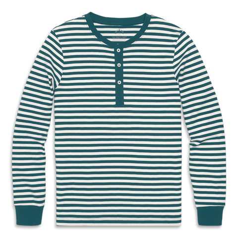 Unisex Fit Organic Long Sleeve Henley Pj Top In Stripe