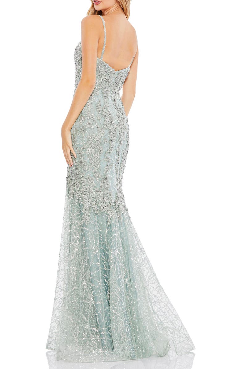 Mac Duggal Embellished Sleeveless Plunge Neck Trumpet Gown, Alternate, color, Mint