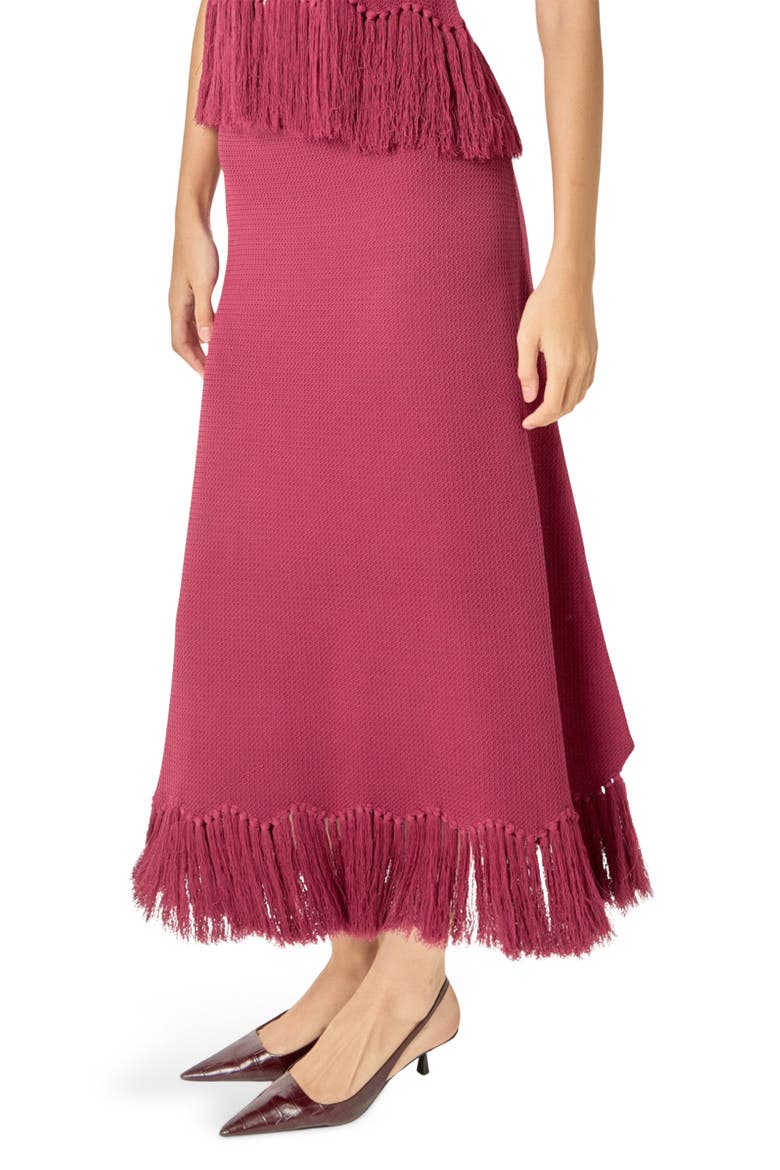 Fringe Hem Knit Midi Skirt, Alternate, color, BURGUNDY