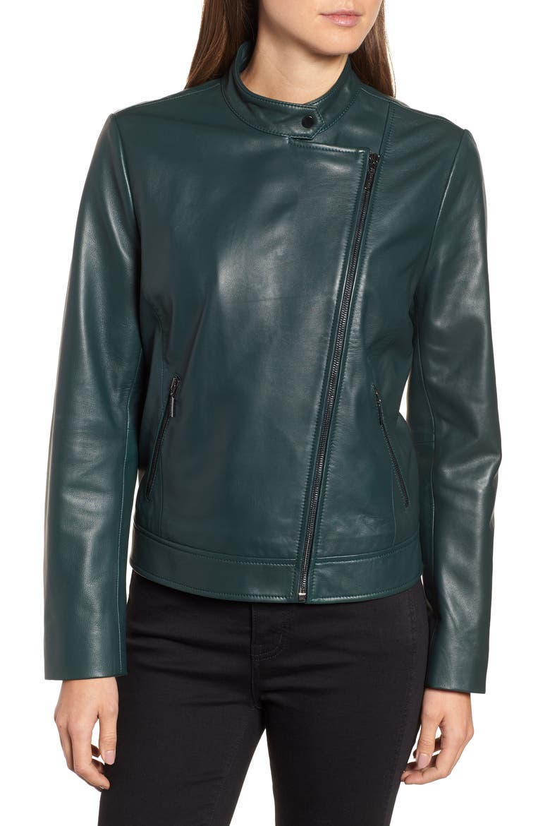 Clean Leather Jacket, Alternate, color, DEEP GREEN