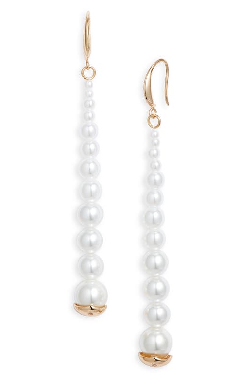 Open Edit Faux Pearl Linear Drop Earrings In White- Gold