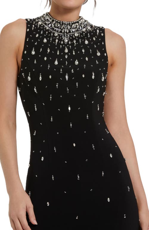 Mac Duggal High Neck Sleeveless Beaded Jersey Fitted Gown In Black