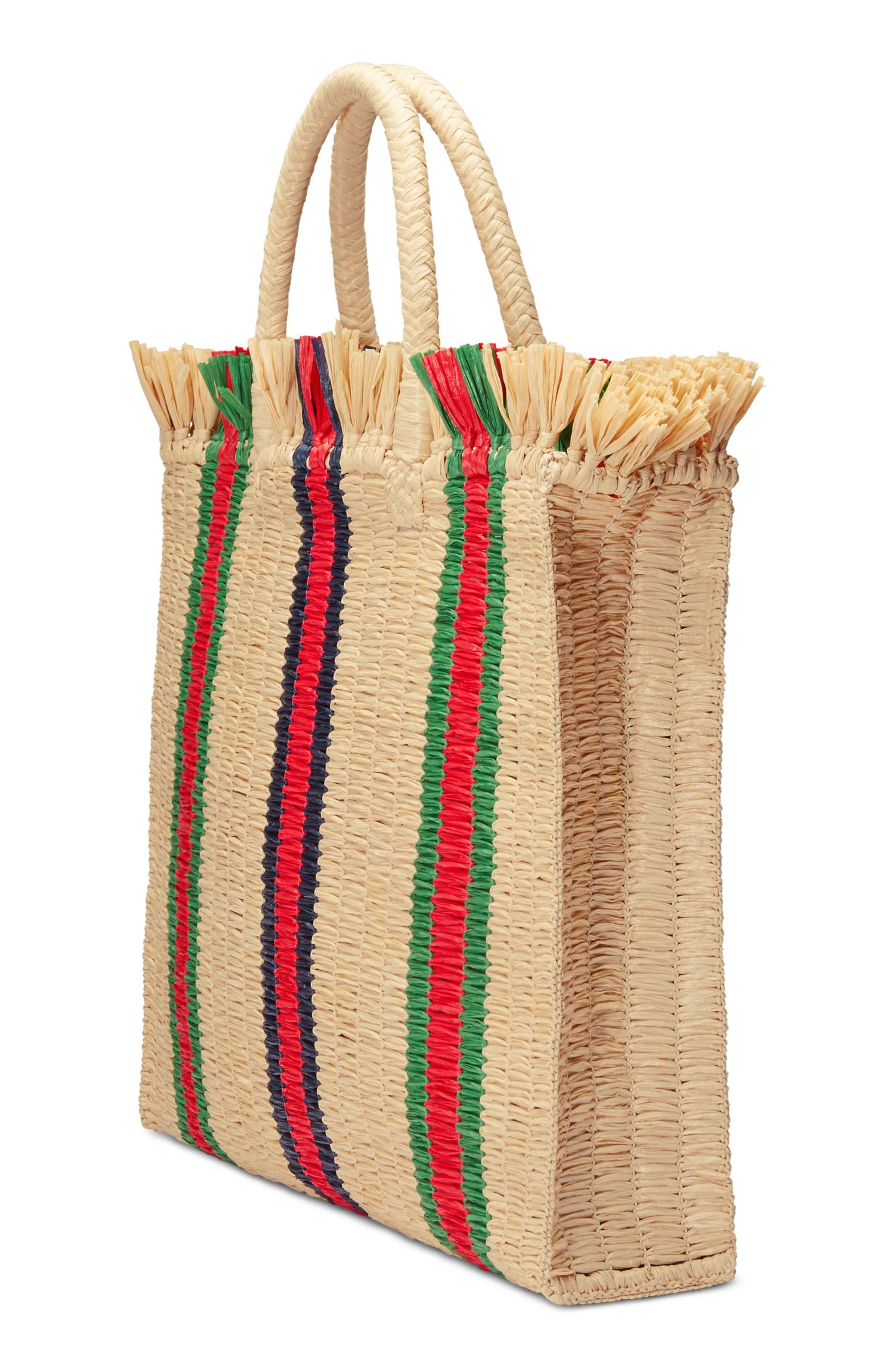 Gucci Web Woven Straw Tote, Alternate, color, 