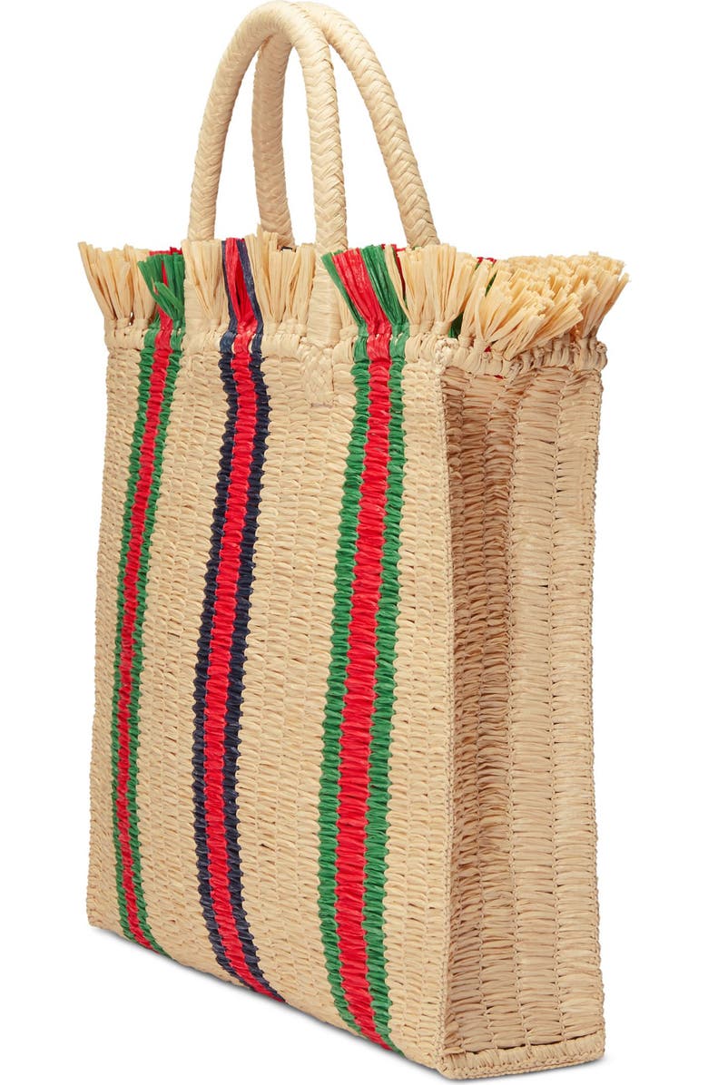Gucci Web Woven Straw Tote, Alternate, color,