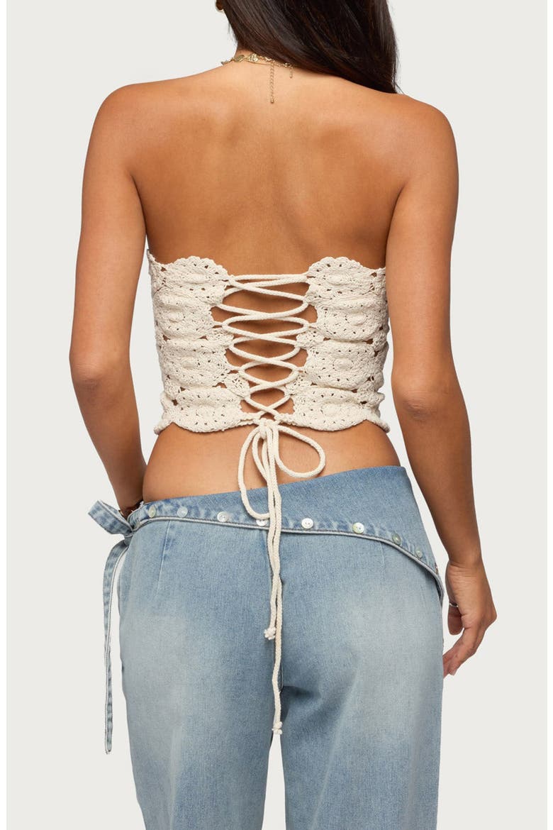 Laurin Strapless Crochet Crop Top, Alternate, color, CREAM