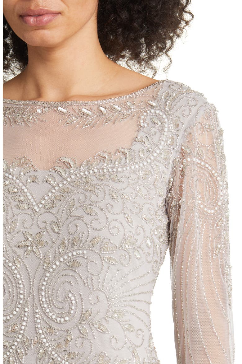 Pisaro Nights Beaded Mesh Mock Two-Piece Gown, Alternate, color, NEW SILVER