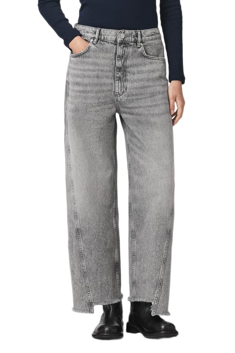 Fox High Waist Raw Hem Wide Leg Jeans, Main, color, WASHED GREY